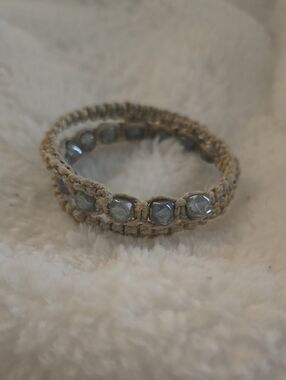 Beige Hemp Wrap Bracelet with Faceted Gray Beads